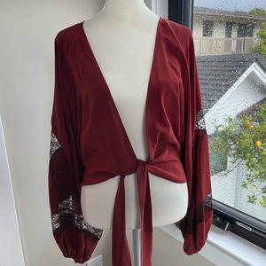 Burnt Orange Red Elizabeth and James Lace Wrap Tie Top